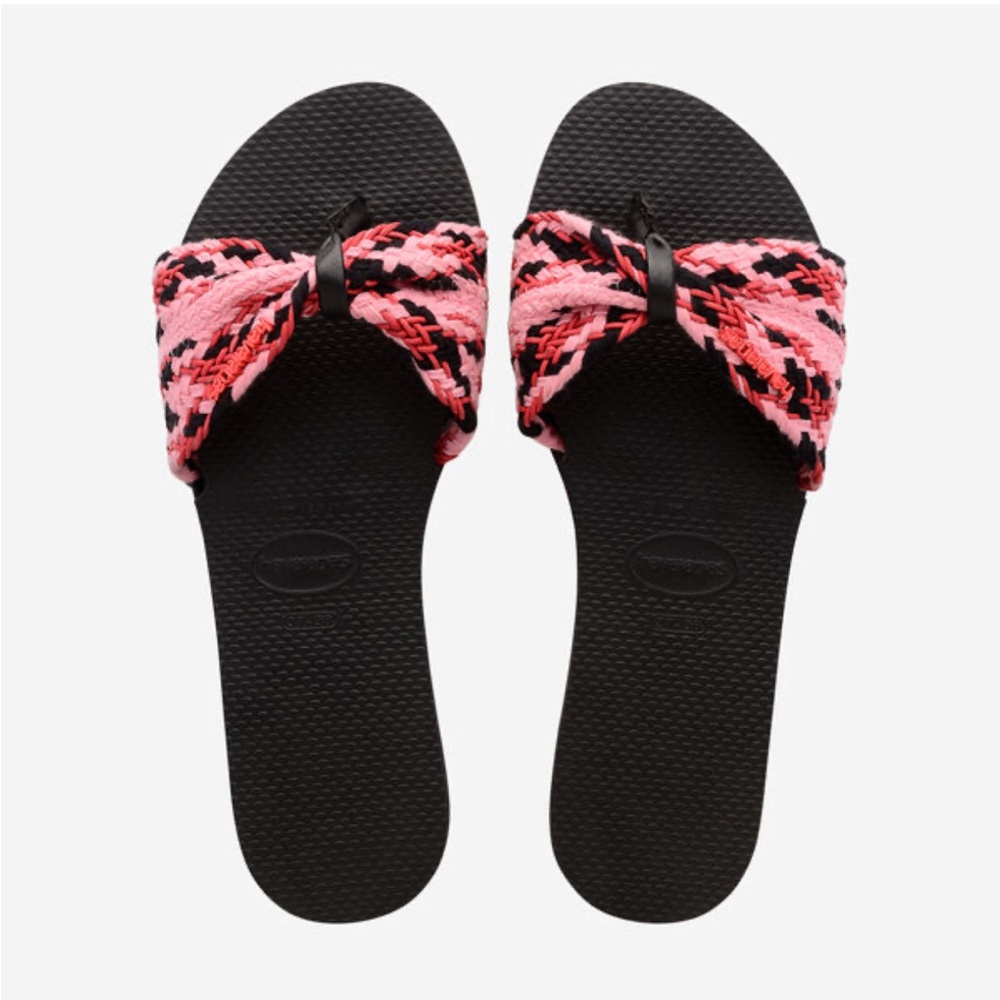 Havaianas St. Tropez Mesh Bow Sandals Black/Pink Size 9-10 NWT